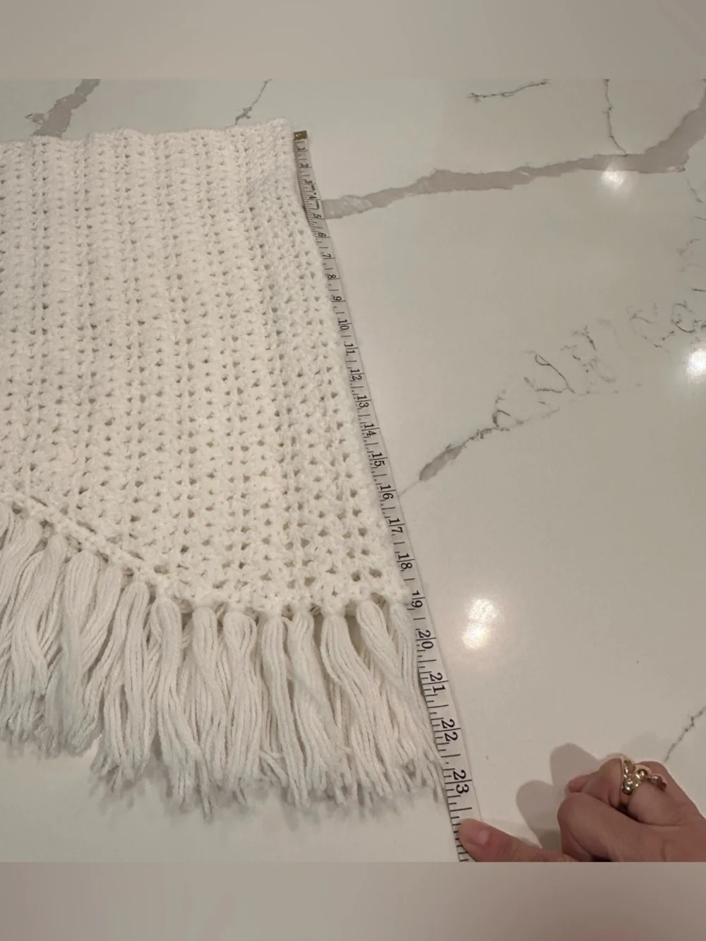 Handmade White Crochet Shawl Wrap With Tassels One Size Granny Cottage Boho